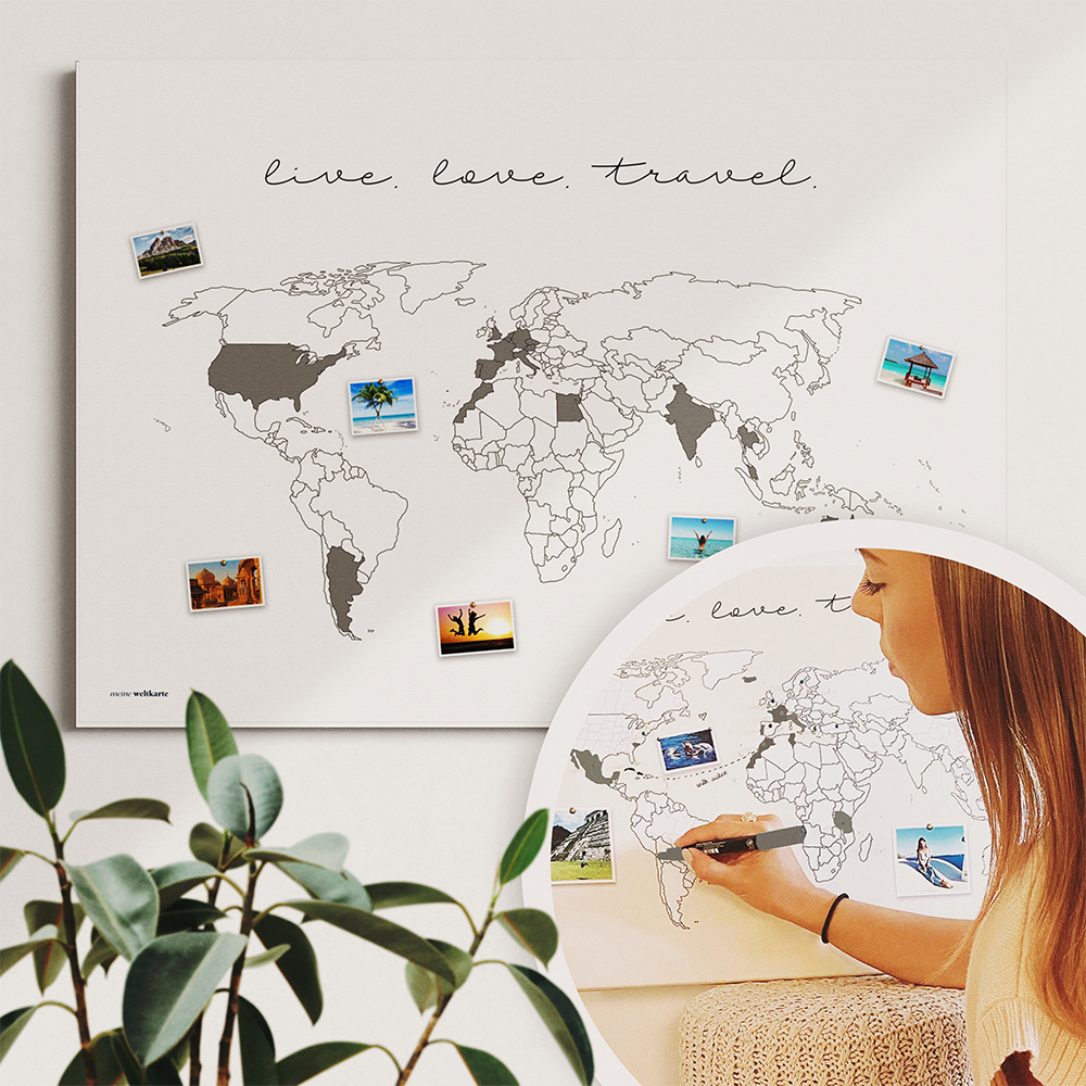 Weltkarte "Live.Love.Travel"